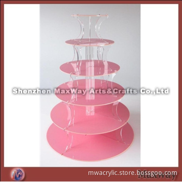 Pink Round Finely Designed Acrylic 6 Tiers Cup Cake Display Stand Rack